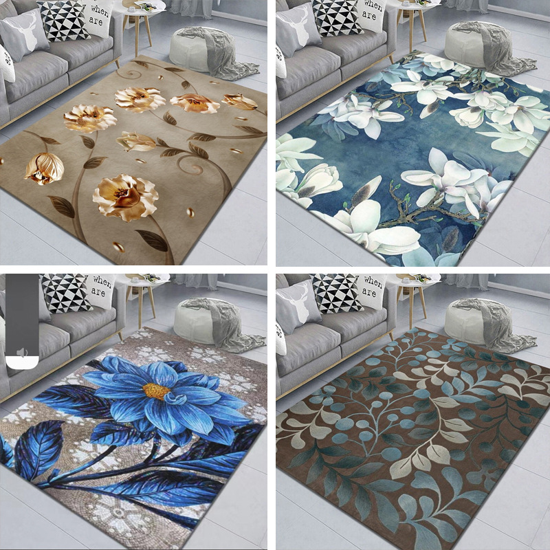 Cross-Border Wholesale of Full-Print Carpets for Living Rooms and Bedrooms, Hand-Painted Coffee Table Mats, Machine Washable Floor Mats, New Chinese Style