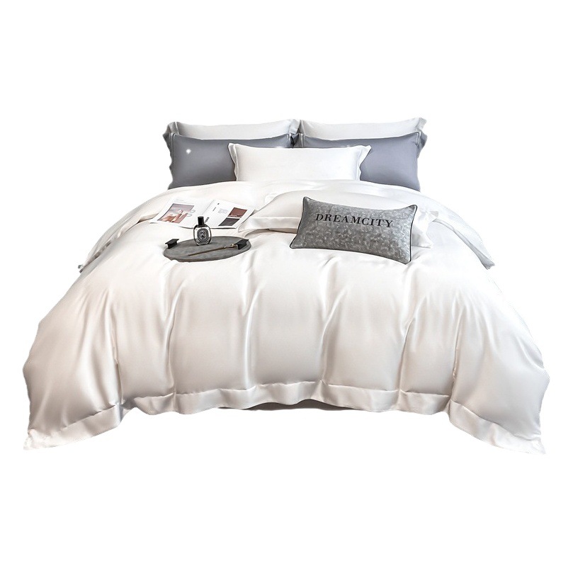 Class a Genuine 100-Count Tencel Four-Piece Set, Accessible Luxury Classy Double Pure Color Maternal and Infant Grade Bed Bed Sheetss, Fitted Bed Sheetss, Single Product Quilt Cover
