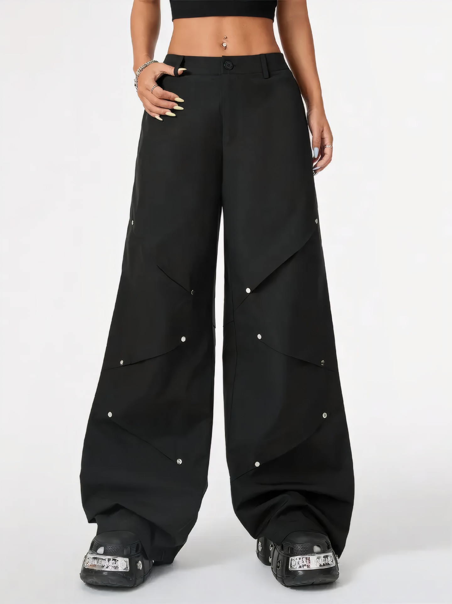 American Rivet Spring and Autumn Women's Cargo Pants 2025 New High-Waisted Retro Casual Parachute Pants Pleated Wide-Leg Pants
