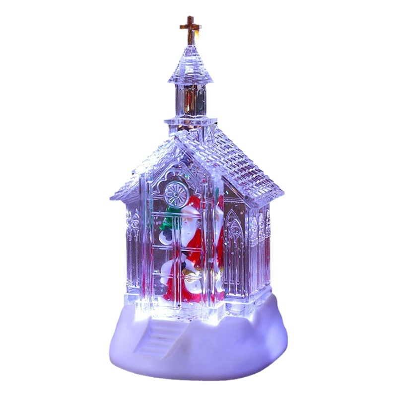 New Christmas Decoration Santa Claus Crystal Church Glowing Snow Lights Christmas Small Gift Desktop Ornaments