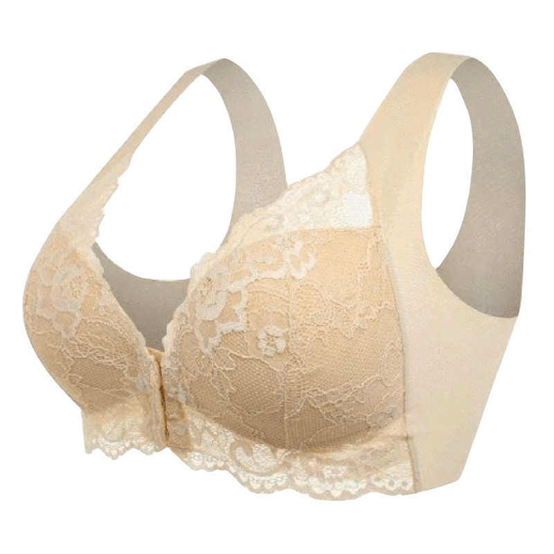 Cross-border front buckle plus size without steel ring foreign trade bra underwear big chest small comfortable breathable ladies lace sexy