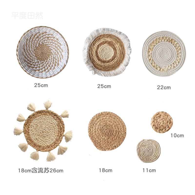 Picture of Bohemian style straw wall decoration living room background wall decoration ethnic round hanging decoration sofa bedside hanging decoration