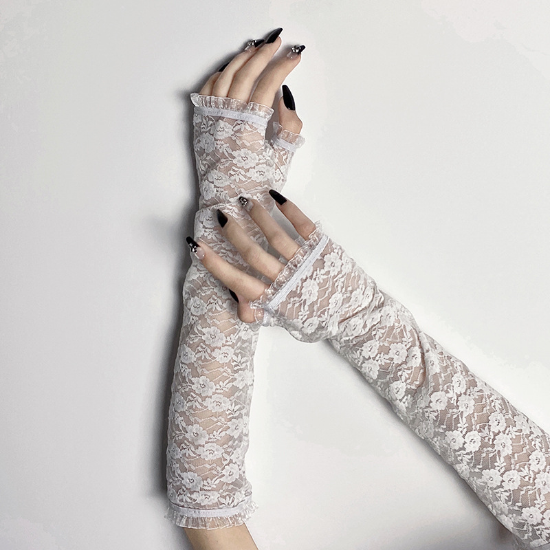Picture of Factory Lolita Hand Sleeves Long Lace Gloves Sun Protection Sleeves Sexy Sexy Thin Fingerless Arm Sleeves Wholesale