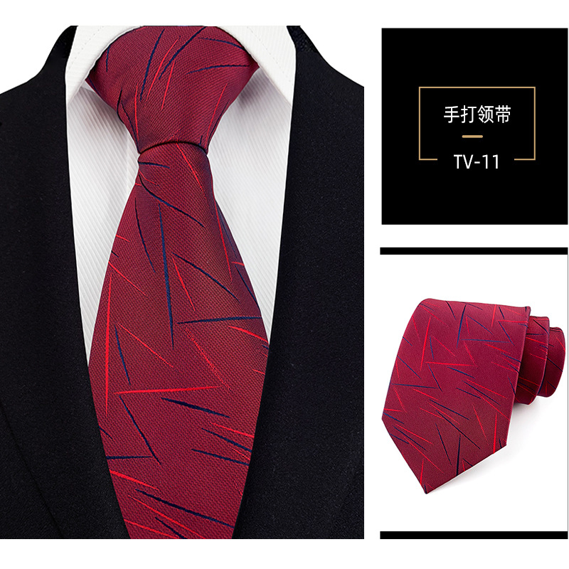Picture of Men's Tie 8cm Hand Tie Polyester Professional Dress Interview Striped Tie Men's Red Bridegroom Wedding Tie