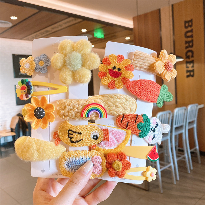 Wool knitted hair accessories set children's bangs clip cloth does not hurt hair duck bill clip cute cartoon side clip hairpin