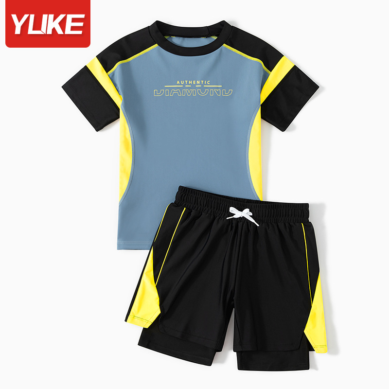 Picture of Children's Swimsuit Boys Split 2024 New Small, Medium and Large Children Student Double-Layer Swimming Trunks Swimsuit Sun Protection Swimsuit