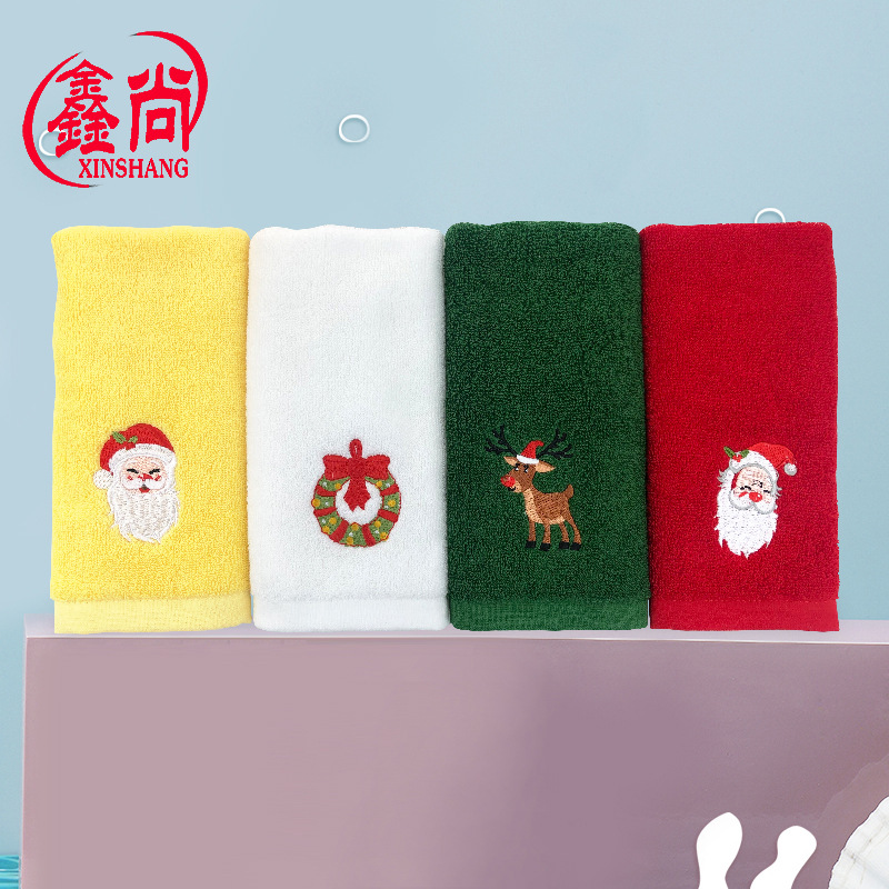 Picture of Christmas towel set wholesale cotton Christmas kitchen towel gift foreign trade Christmas towel embroidery logo