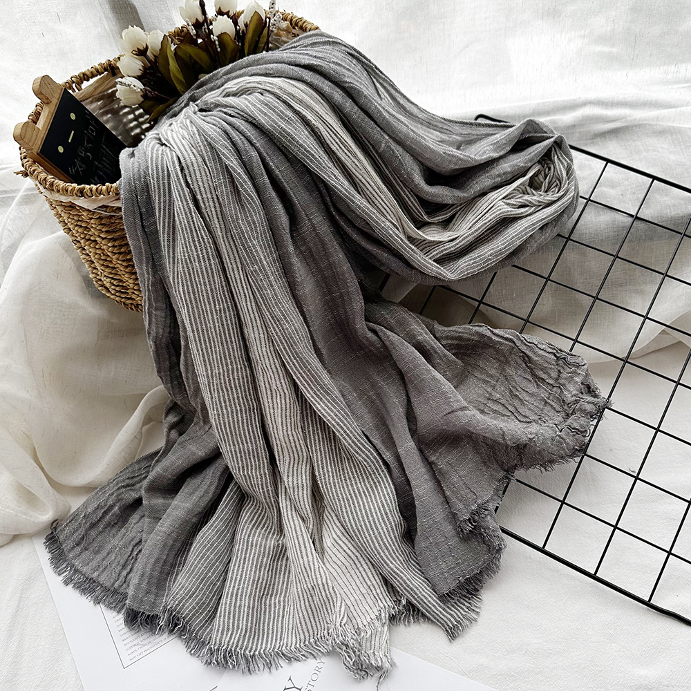 Picture of Amazon Hot Autumn New European and American Striped All-match Silk Scarf Women's Artistic Foreign Style Shawl Men's Cotton Scarf