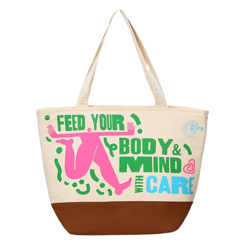 Canvas Bag Printed Logo Tote Bag Pure Cotton Handbag DIY Fashion Printed Shopping Cotton Drawstring Flap Pocket Pants Customization