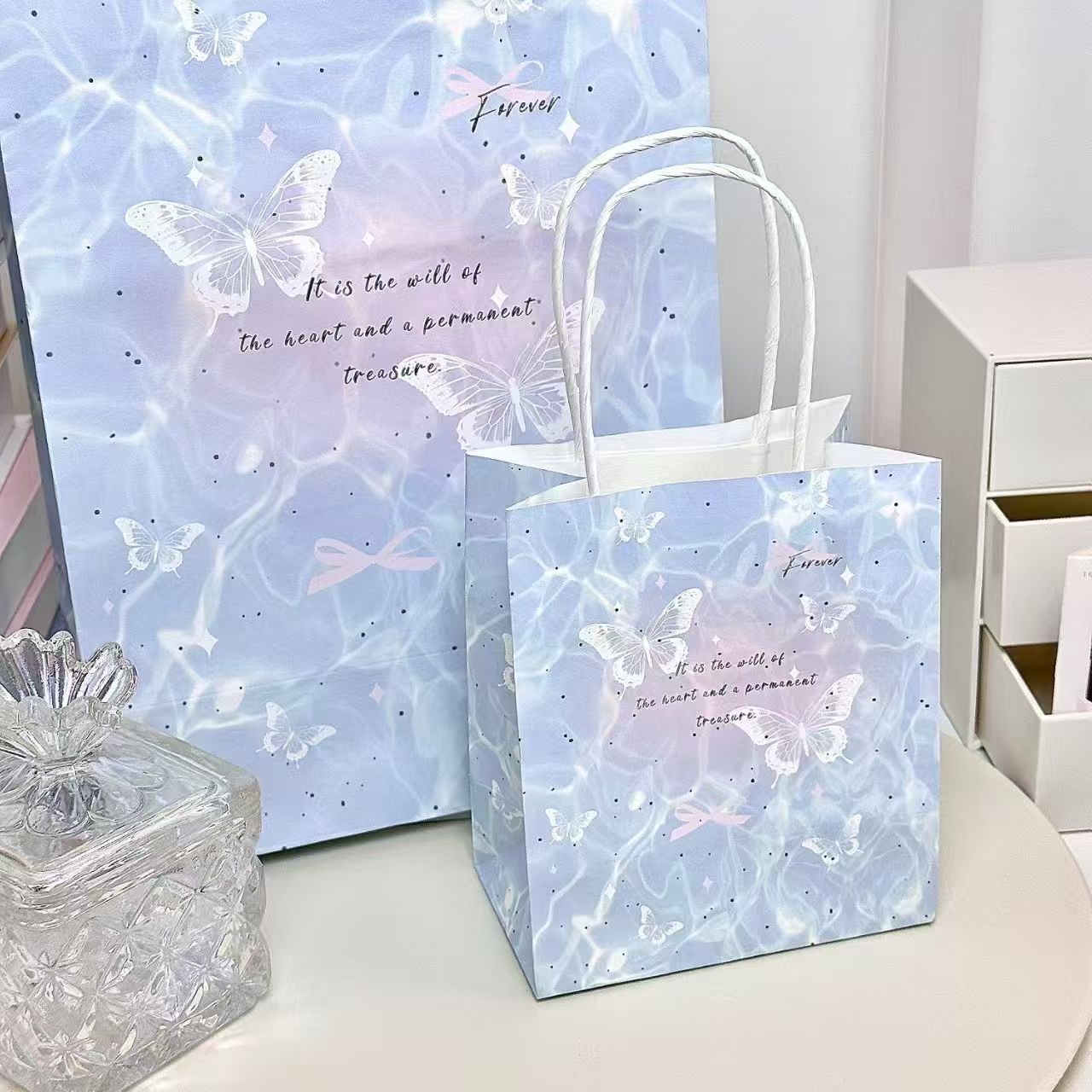 Water ripple butterfly portable gift bag birthday gift packaging bag ins cute kraft paper bag durable texture