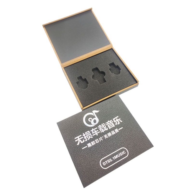 in stock U Disk Packaging Box Car Music U Disk Box Black Litchi Pattern U Disk Wooden Box Flip USB Disk Packaging Box