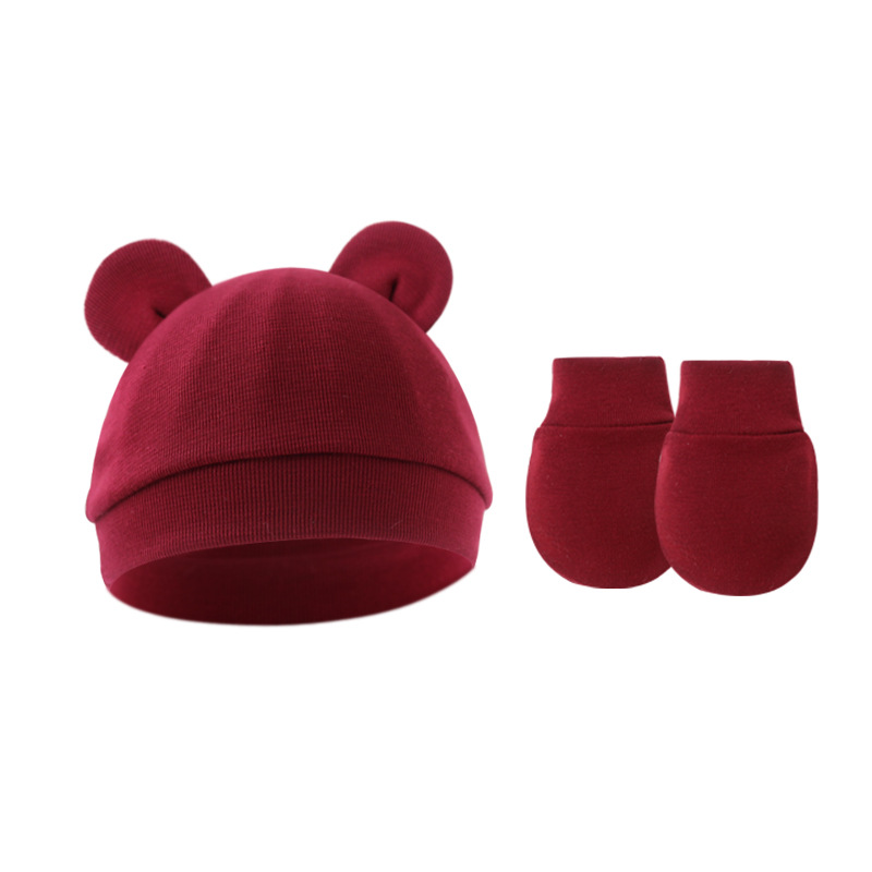 Picture of 2023 foreign trade baby pullover cap Mickey ears baby hat newborn tire cap anti-scratch gloves 2-piece set