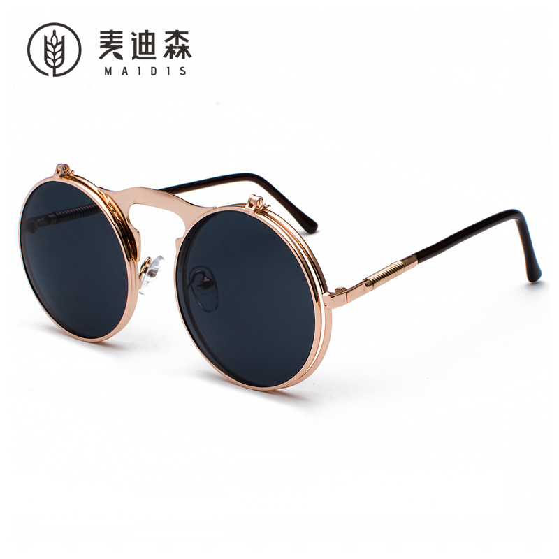 Picture of Jet 3057 Retro Metal Steampunk Flip Sunglasses Flip Sunglasses for Men and Women Trendy Round Frame Prince Mirror
