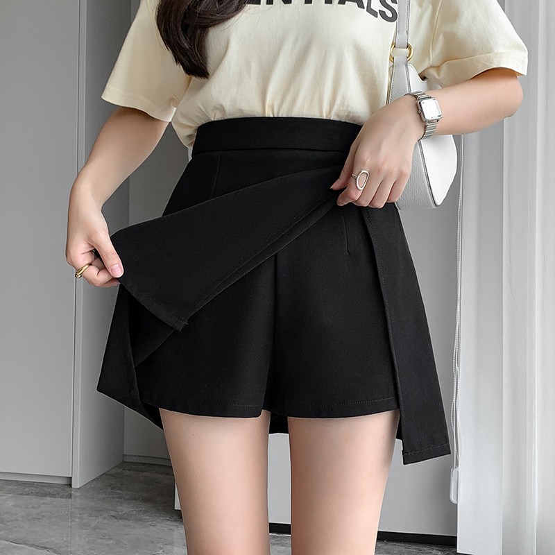 Plus-Size Pear-Shaped Figure High-Waisted Slimming A-Line Short Skirt with Slit for Petite Women in Autumn