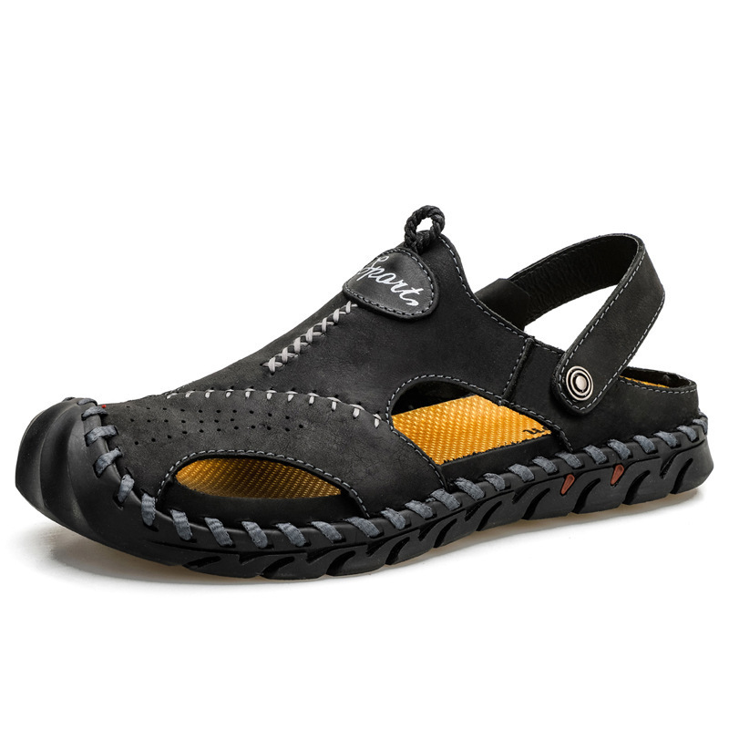 Cross-border plus size Men's Sandals Beach Sandals Dual-use Men's Breathable Casual Hollow Leather Sandals Two-layer Cowhide Men's Shoes
