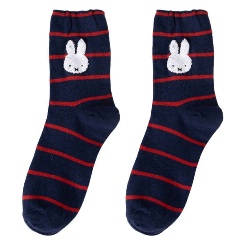 Socks Women's Mid-size Socks Cute Rabbit Striped Women's Socks Autumn and Winter All-match Ins Trendy South Korea Dongdaemun Internet Celebrity Street