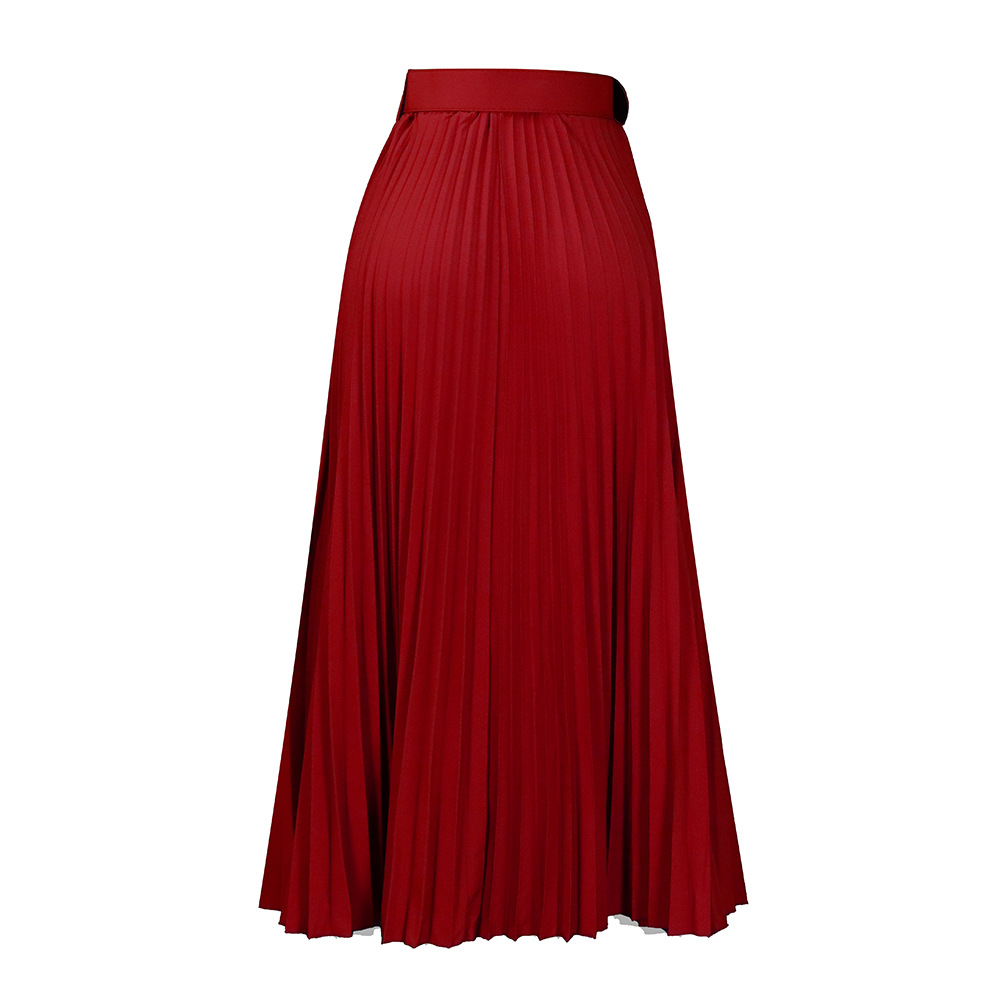 Picture of D293P with belt European and American women's clothing new high waist large skirt mid-length pleated temperament drape foreign trade skirt