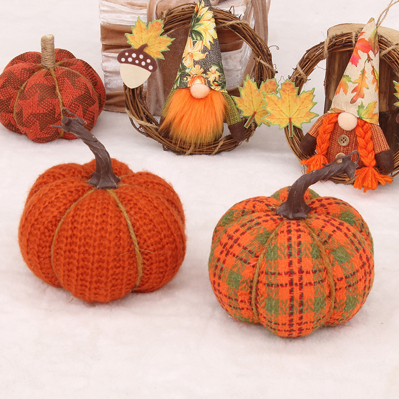 Creative cross-border new harvest festival Thanksgiving decoration supplies knitted fabric pumpkin Desktop Window decoration ornaments