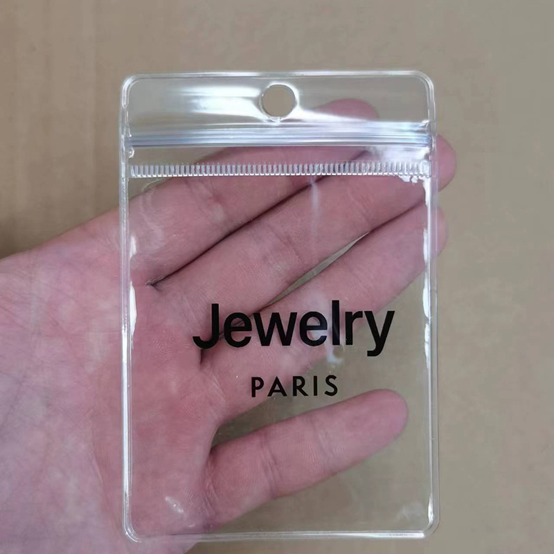 pvc hanging hole self-sealing bag tag card cover certificate plastic pvc bag plastic fish hook bag can be customized printing logo