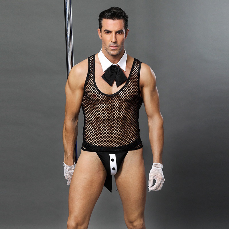 Men's sexy uniform seductive perspective clothing nightclub role-playing sexy lingerie European and American sexy 6619