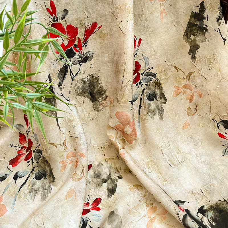 Danhua Diagram Handmade DIY National Style Digital Printing Fabric Brocade Cotton Fabric Cheongsam Dress Top Hanfu Fabric