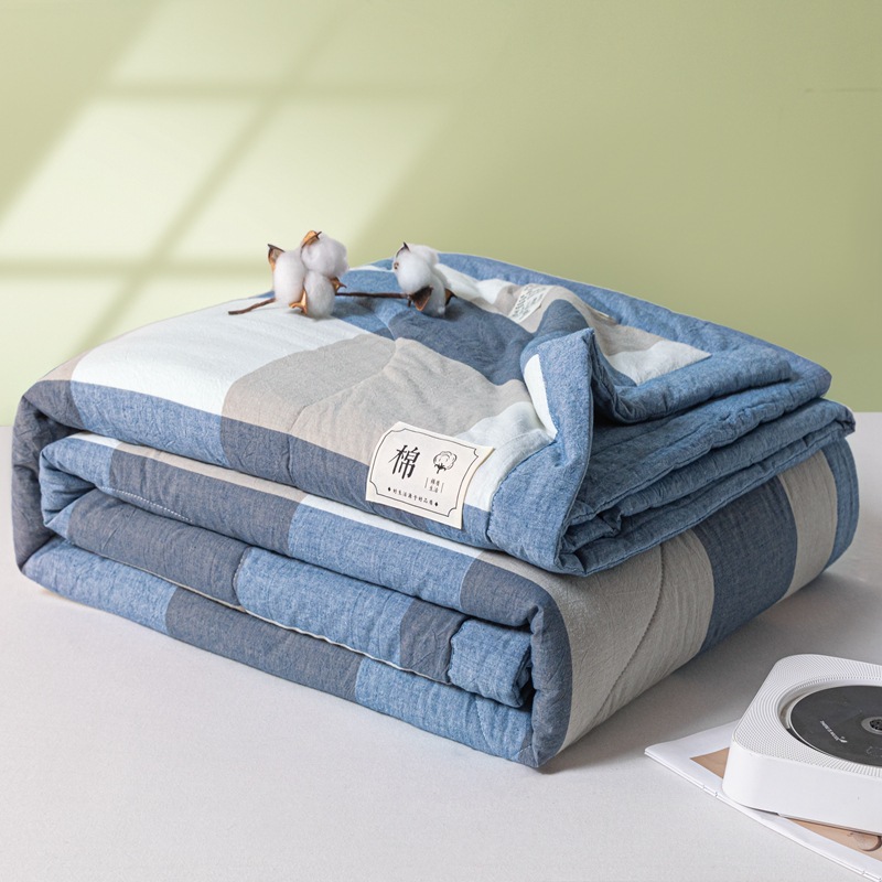 Picture of Class A Maternal and Infant Grade Xinjiang Cotton Summer Quilt Non-printed Wind-washed Cotton Summer Cool Quilt Plaid Air-conditioning Quilt Summer Thin Quilt