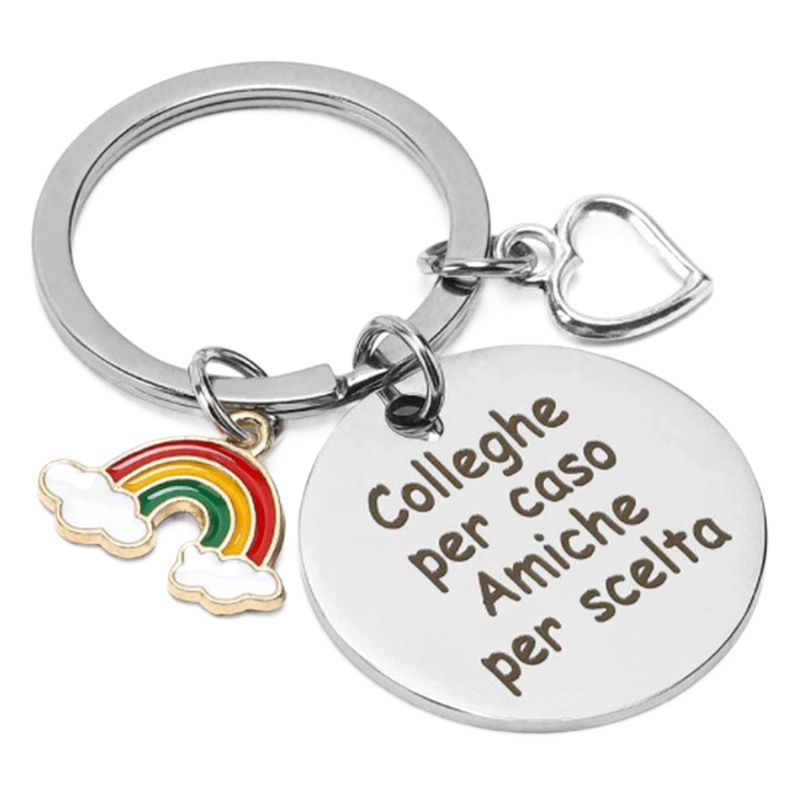 Rainbow Love Stainless Steel Engraving Keychain German Version Gifts for Colleagues and Friends Christmas Gifts