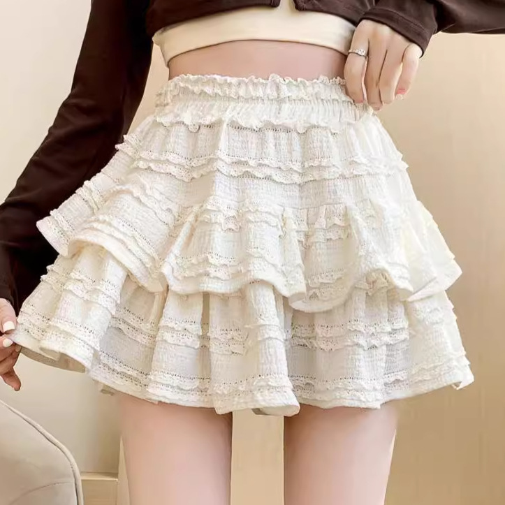 Lace Ballet Style Skirt Women's 2024 Summer New All-match Puffy Cake Skirt High Waist Slimming Princess Skirt