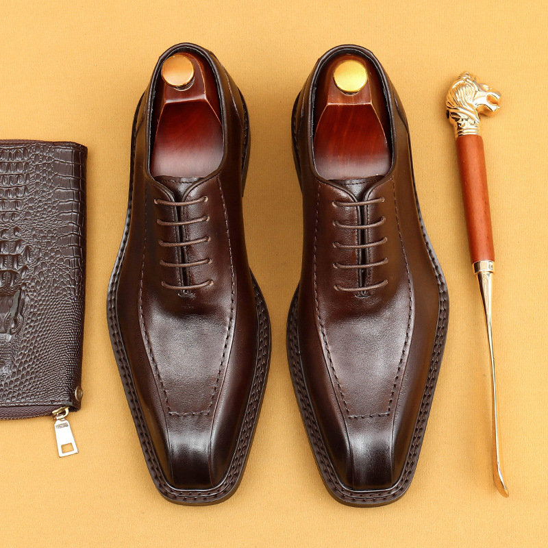 Picture of [vip for] business formal leather shoes men's soft-soled professional work shoes pointed British retro Oxford men's shoes