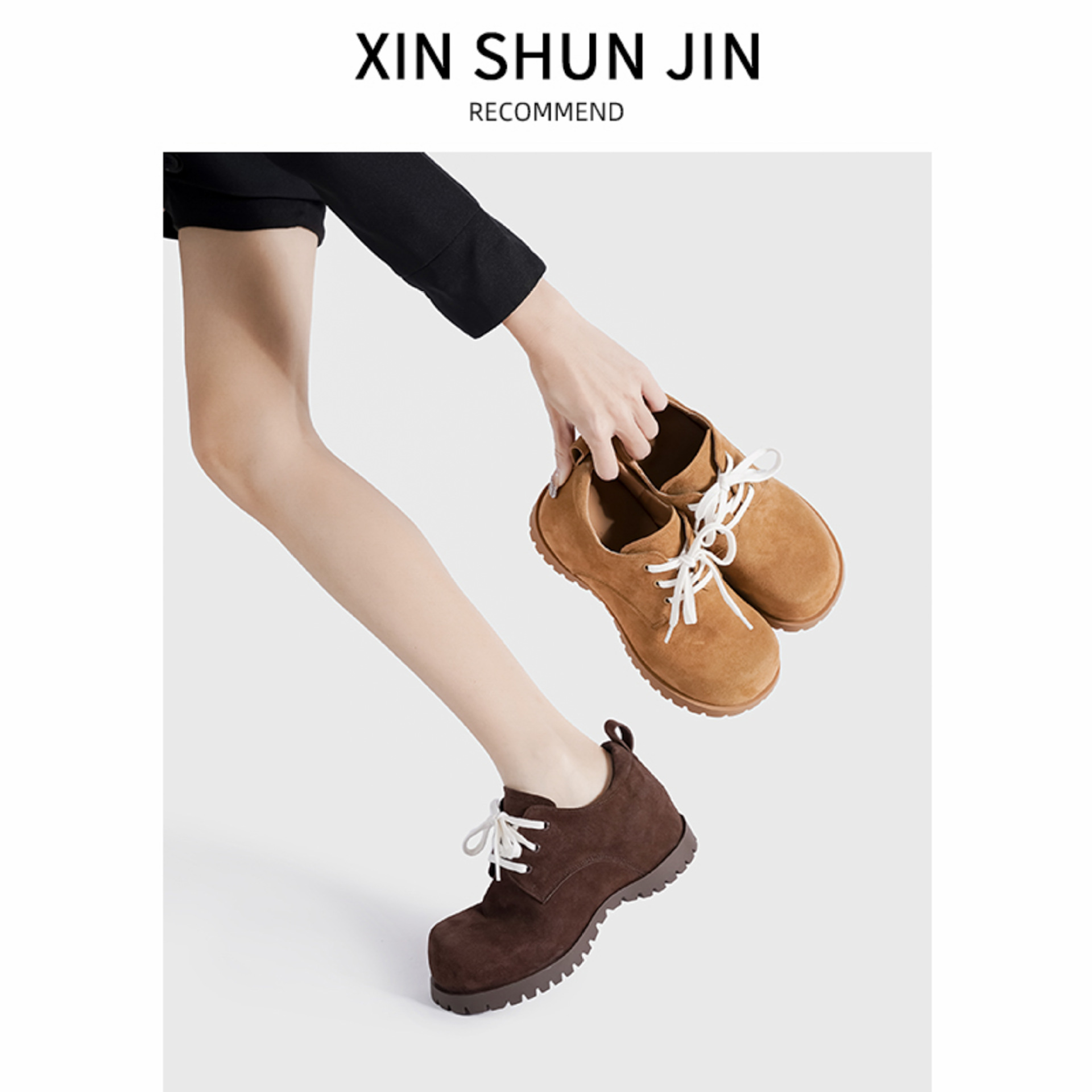 Women's Big Toe Frosted Derby Shoes Leather Platform Lace-up Vintage Loafers British-style Leather Shoes