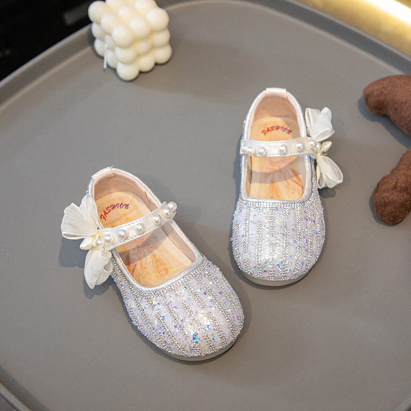 Girls Princess Shoes Spring and Summer Crystal Shoes Children's Shoes 2025 New Arrival Beautiful Dress Leather Shoes Women's Soft Sole Shoes