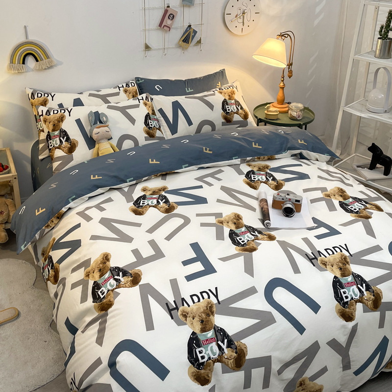 Picture of Nantong bed four-piece cotton sheet Nordic style 100 cotton four-piece set three-piece set Wholesale