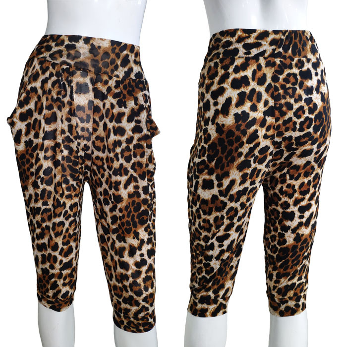 Picture of Cross-border AliExpress Wish women's clothing Amazon kikuu7 points ice silk leopard harem pants high waist stretch yoga pants