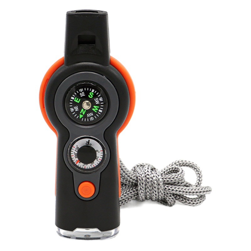 Outdoor new seven-in-one multifunctional 7-in-1 whistle survival whistle life-saving whistle with LED light thermometer compass