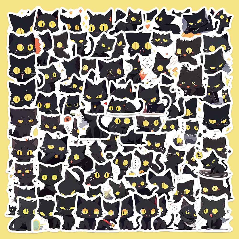 100 Black Cat Family Stickers Mobile Phone Shell Hand Account Book Laptop Water Cup Decoration Waterproof diy Stickers