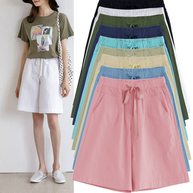 Picture of Five-point Pants Women's Loose Shorts Summer Thin High Waist 100.00kg Years New Casual Pants Women's Straight Black Five-point Pants