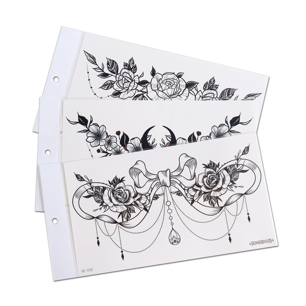 Picture of 2022 new cross-border supply waterproof tattoo stickers simple black and white flower sternum stickers personalized tattoo wholesale