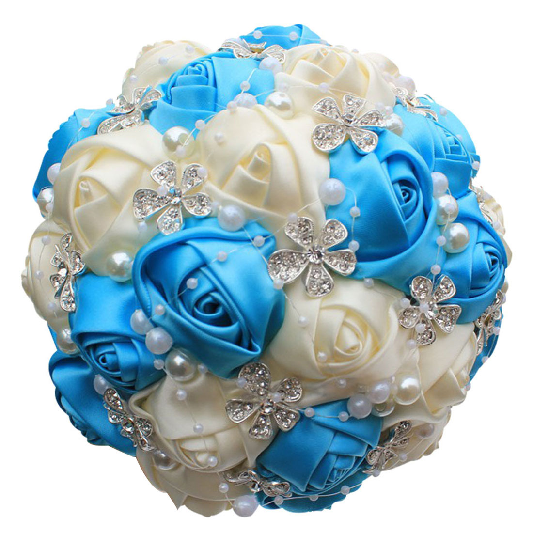 Picture of European and American Super Beautiful Ribbon Flower Wedding Supplies Bride's Hand-held Flower Five-flower Beaded Hand-held Flower Wedding Supplies Hand-held Flower