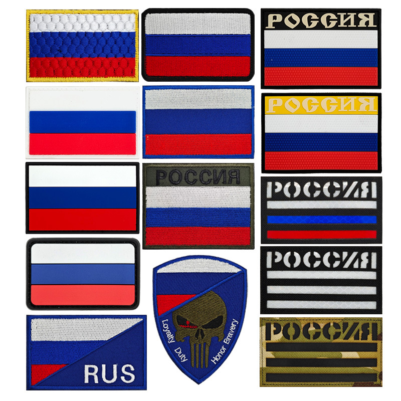 Russian Flag Velcro PVC Rubber Silicone Label Embroidered Cloth Sticker IR Reflective Badge Flag Clothing Accessories