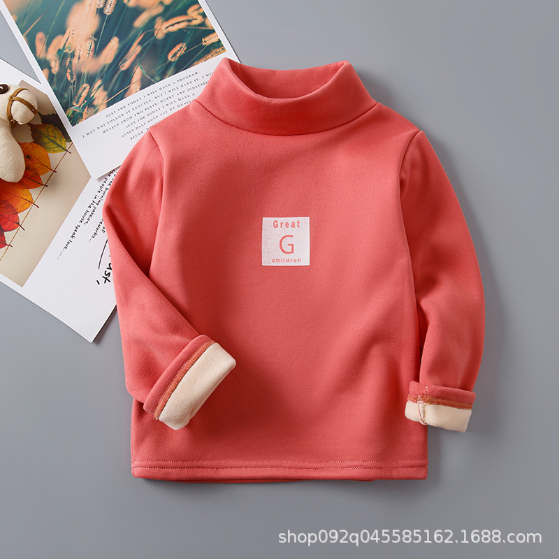 Picture of 2025 Kidsren's Bottoming Shirt Half Turtleneck Fleece-Lined Stripesd Long-Sleeved Warm Top for Boys and Girls Trbottomy Korean Style Autumn and Winter Kidsren's Clothing
