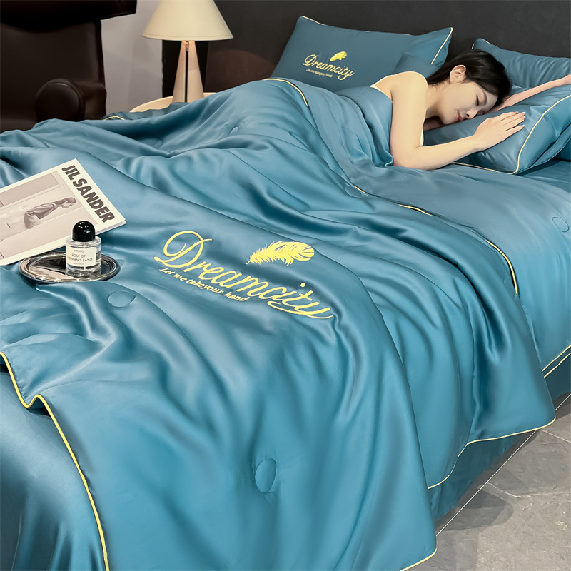 Picture of Class A Washing Ice Silk Embroidery Summer Quilt Four-Piece Set Air-Conditioned Quilt Sleeps Naked Summer Cool Quilt