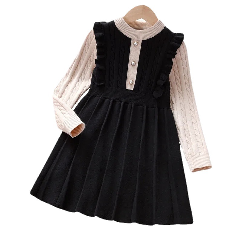Picture of Girls' Dress Autumn and Winter New Long-sleeved Sweater Knitted Dress Lace Academy Style Children's Skirt Autumn Dress
