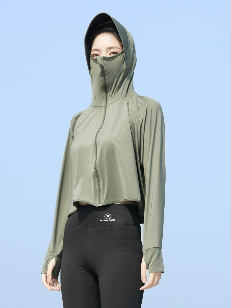 Picture of 2025 New Black Glue Brim Sun Protection Clothing Women's Ice Silk Hooded Breathable Jacket Anti-Uv Sun Protection Clothing Wholesale