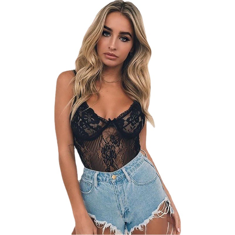 Cross-border source of goods Europe and the United States foreign trade sexy underwear explosion women's women's shoulder strap bow hollow lace one-piece
