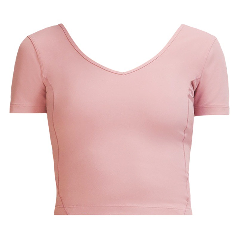 Yoga Clothes with Beautiful Back Design, Nylon Women's Sports Short-Sleeve, High-Elasticity Tight-Fitting Short V-Neck U-Back Fitness Jogging Top