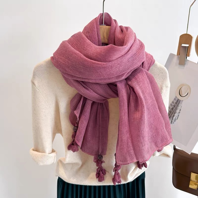 New high-end ethnic linen wooden beads hanging shawl sunscreen Joker artistic cotton and linen scarf wholesale women