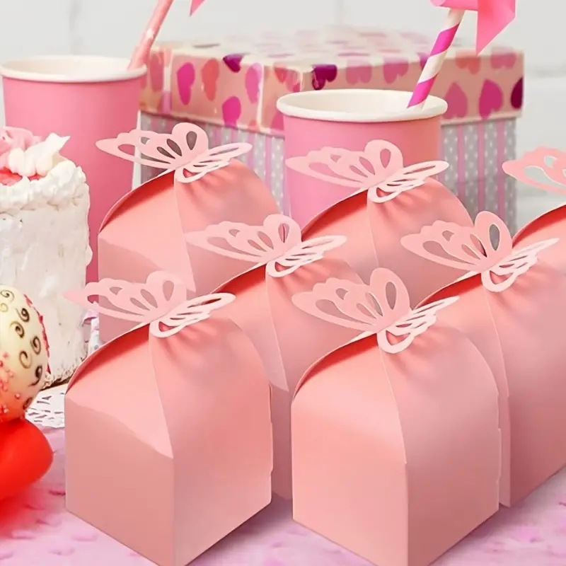 Cross-Border Party Purple Candy Cookie Gift Box Pearlescent Paper Solid Color Butterfly Wedding Candy Box Square Box Paper Box Wholesale