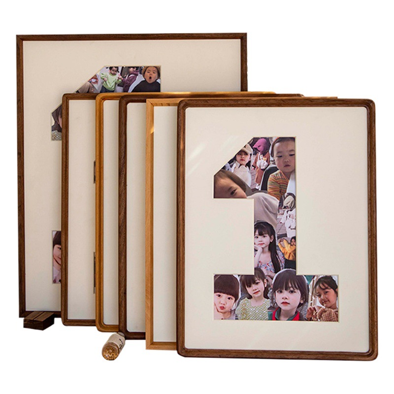 Picture of Baby growth memorial photo frame solid wood wall-mounted photo frame made of picture frame 1-year-old children's day gift table