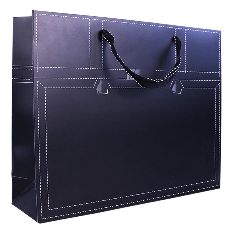 Spot gift bag fashion big black line paper bag shopping bag size small clothing store men's clothes bag
