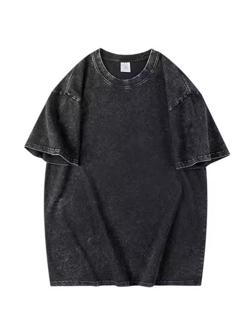 230g Pure Cotton Washed Distressed Batik Unisex Retro Heavy Craft Loose Pure Color Short-Sleeved T-Shirt Blank Version